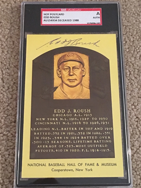 EDD ROUSH SIGNED FOF POSTCARD 1919 REDS World Series TEAM in $25 SGC SLAB