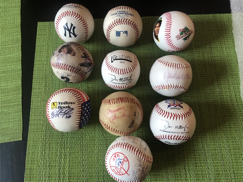 Lot of 10 Various Baseballs Jeter Logos Autographs Stamped etc