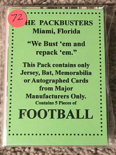 PACKBUSTERS FOOTBALL PACK of 5 FOOTBALL JERSEY, RELIC, or AUTOG INSERTS 