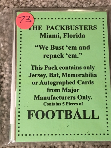 PACKBUSTERS PACK of 5 FOOTBALL JERSEY, RELIC or AUTOGRAPHED INSERTS