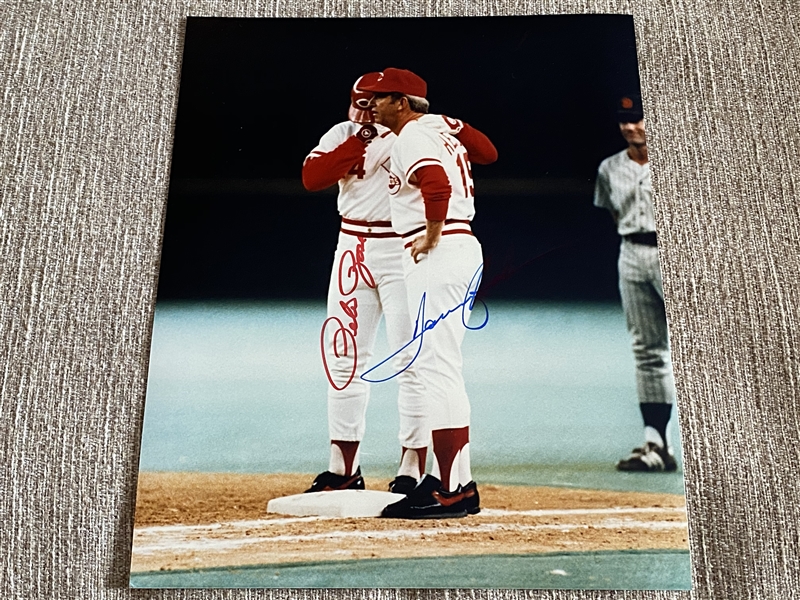 PETE ROSE & TOMMY HELMS Signed HIT RECORD 8x10