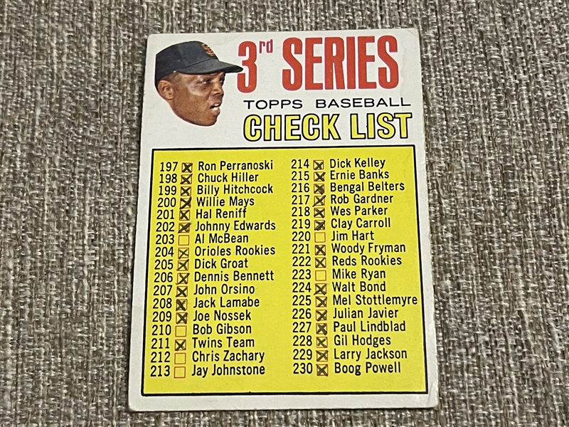 1967 Topps Checklist Checked WILLIE MAYS 191