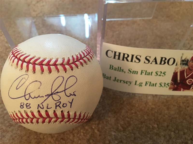 CHRIS SABO INSCRIBED PURE WHITE MOELLER SIGNED MLB with SHOW TOCKET COA 