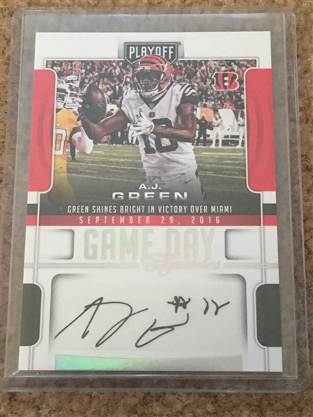 A J GREEN AUTO 2017 PLAYOFF GAME DAY RARE 3/20 Sold for $44.00 on eBay