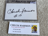 CHUCK HARMON Signed Index Card -- FIRST AFRO AMER CINCY REDLEG 
